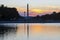 Reflection of Washington Monument in Capitol reflecting pool at sunset, Washington DC, USA