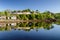 Reflection at water in town Portree, Scotland