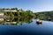 Reflection at water in town Portree, Scotland