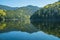 Reflection on the Yenisei River, autumn view. Sayano-Shushenski Nature Biosphere Reserve. Siberia, Krasnoyarsk region