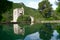 Reflections of a castle in the Mediterranean forest, Spain, EspaÃ±a