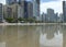 Reflections of the city on the beach of Camboriu Brazil