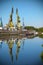 Reflections of cranes on water. Giurgiu Industrial Shipyard. 