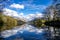 Reflections at Llyn Padarn with Dolbadarn Castle at Llanberis in Snowdonia National Park in background - Wales