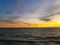 Reflections of sunset with cloudscape in lake water.