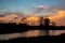 Reflections of sunset silhouette in the cypress swamp