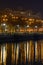 Reflections of trees and public lamps over Dambovita River. Vert