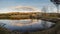 Reflections in water : lake in El Montanya Golf, Montseny landscape. Catalonia, Spain