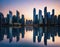 Reflective business low angle view of skyscrapers in sunny Business wallpaper with modern with mirrored