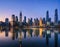 Reflective business low angle view of skyscrapers in sunny Business wallpaper with modern with mirrored