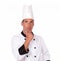 Reflective latin chef standing and looking away