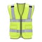 Reflective safety vest green protective jacket with bright stripes front view realistic vector