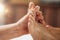 Reflexology Foot Massage. Reflexologist Applying Pressure to clientâ€™s Big Toe