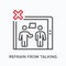 Refrain from talking in elevator flat line icon. Vector outline illustration of man speaking. Coronavirus prevention