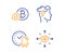 Refresh bitcoin, Alarm bell and Mindfulness stress icons set. Parcel delivery sign. Vector