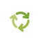 Refresh or reload icon. Three green round rotation arrows isolated on white. Flat icon