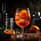 Refreshing Aperol Spritz cocktail made with Aperol Prosecco, sparkling water, and a slice of orange. AI generated