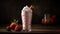 Refreshing berry milkshake, a gourmet summer indulgence on rustic table generated by AI
