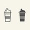 Refreshing beverage glass line and glyph icon. Smoothie vector illustration isolated on white. Milkshake outline style