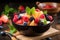 Refreshing bowl of fruit salad filled with juicy strawberries and vibrant blueberries