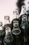 Refreshing Brown Soda in bottles in Candy Bar On Table