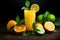 Refreshing citrus juice on wooden background, AI Generated