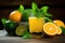 Refreshing citrus juice on wooden background, AI Generated