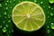 Refreshing Citrus Lime slice with water droplet on a green surface