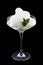 Refreshing cocktail in a glass on a black background. Oxygen foam with mint