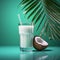 Refreshing Coconut Milk On Green Background