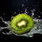 Refreshing Delight: Splashing Water Drops on a Cut Kiwi. Generative Ai