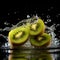 Refreshing Delight: Splashing Water Drops on a Cut Kiwi. Generative Ai