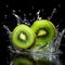 Refreshing Delight: Splashing Water Drops on a Cut Kiwi. Generative Ai