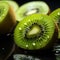 Refreshing Delight: Splashing Water Drops on a Cut Kiwi. Generative Ai