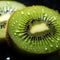 Refreshing Delight: Splashing Water Drops on a Cut Kiwi. Generative Ai