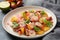 Refreshing dish of fish  in citrus juice. Peruvian shrimp, prawn Ceviche  marinated in oranges and lime.