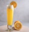 Refreshing freshly made fruit juice on a glass , Fresh Orange juice