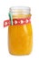 Refreshing fruit smoothies. A refreshing drink for children, decorated with a ribbon and a decorative clothespin. yellow smoothies