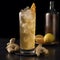 Refreshing Ginger Drink in Tall Glass with Fresh Ginger Roots