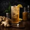 Refreshing Ginger Drink in Tall Glass with Fresh Ginger Roots