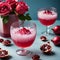 a refreshing granita made with vibrant pomegranate juice and fragrant rose water, served in an elegant glass
