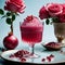 a refreshing granita made with vibrant pomegranate juice and fragrant rose water, served in an elegant glass.