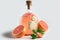 Refreshing grapefruit drink in glass bottle. Generative AI illustration