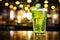 refreshing green beer in glass with blurred background for stPatrick s day celebration