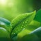 Refreshing Green Leaf with Glistening Water Droplets