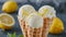 Refreshing ice cream in waffle cones