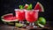 Refreshing Indulgence, Watermelon Margaritas Infused with Lime and Mint. Generative AI