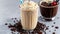 Refreshing and Indulgent Coffee Milkshake with Ice Cubes and Chocolate Syrup.AI Generated