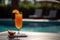 Refreshing juice at a luxurious poolside retreat. Generative AI