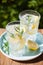 Refreshing lemonade drink with rosemary in glasses